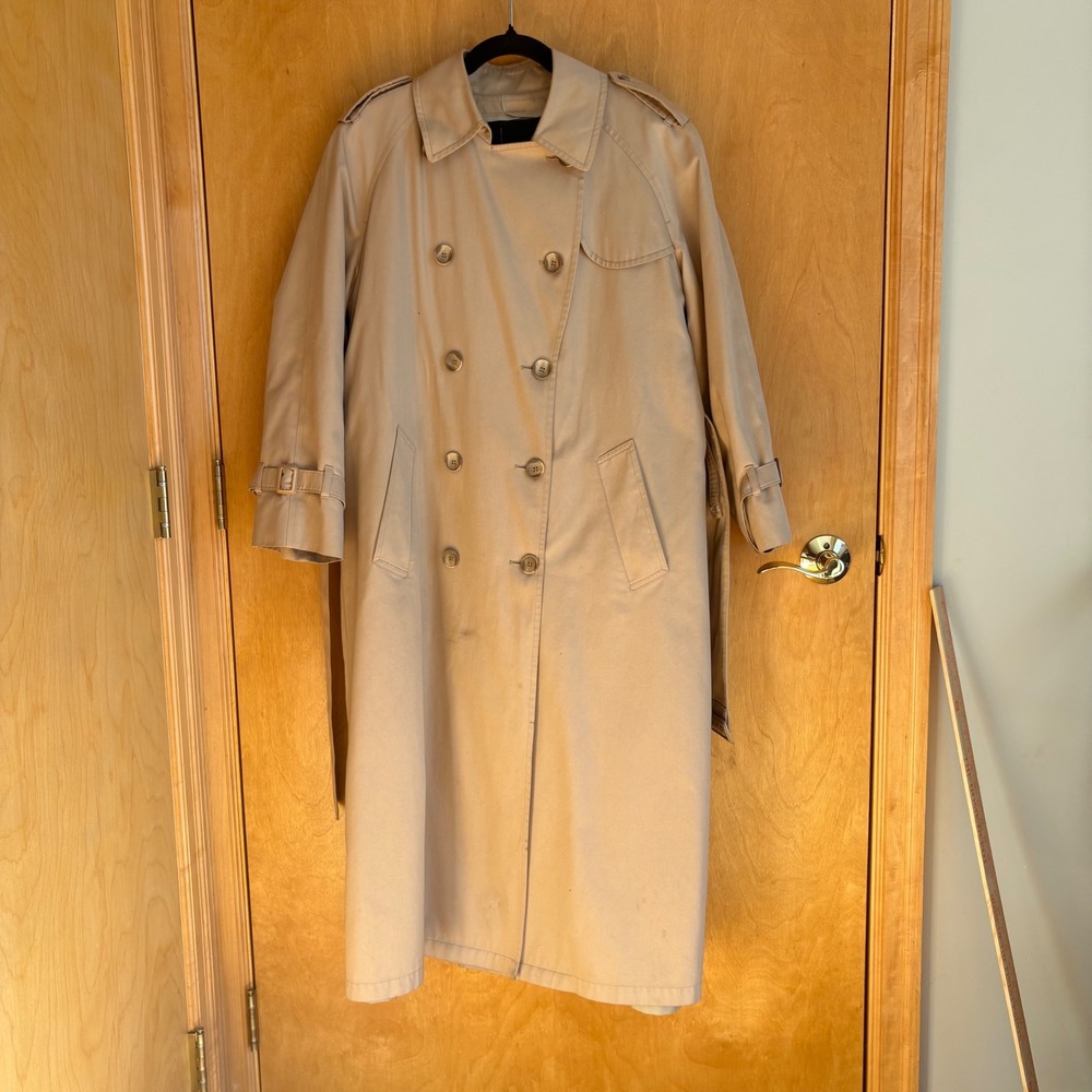 London Fog Classic Beige Double Breasted Trench Coat Belted Size 14 1/2